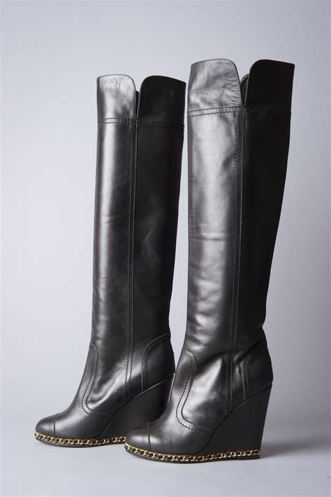 chanel knee high boots brown|chanel ankle boots with chain.